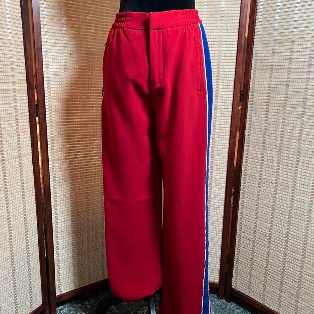 Zara Woman Red Track Stripe Wide Leg Pants Medium M